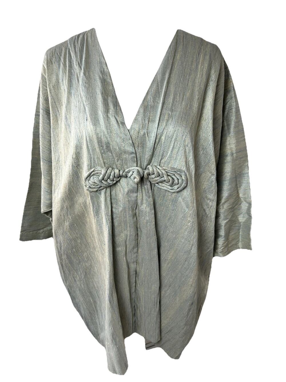 Robin McBride Lavoie Boho Oversize Cocoon Silk Top Art To Wear One Size XL Frog